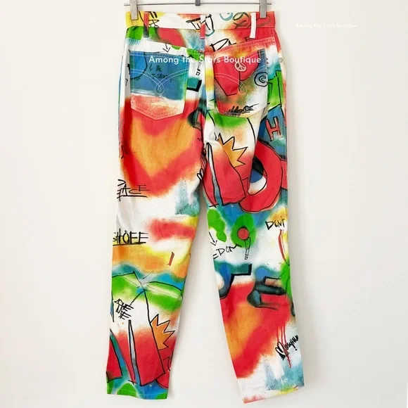 Super Rare Vintage 90s Moschino Graffiti Print Jeans Alt. ASO Phoebe in Friends - Picture 11 of 14